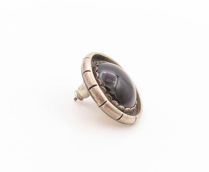 925 Sterling Silver Vintage Earrings Large Cabochon Onyx Carved Design  EG13541