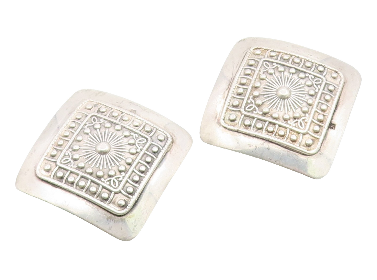 925 Sterling Silver Vintage Earrings MIDDLE EAST Geometric Square Flower EG14179