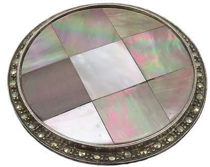 CLARK & COOMBS 925 Silver  Vintage Mother Of Pearl & Abalone Brooch Pin BP4514