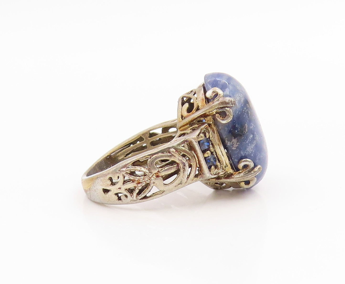 925 Sterling Silver Vintage Ring KARIS Lapis Lazuli Band  Sz 6  RG35656