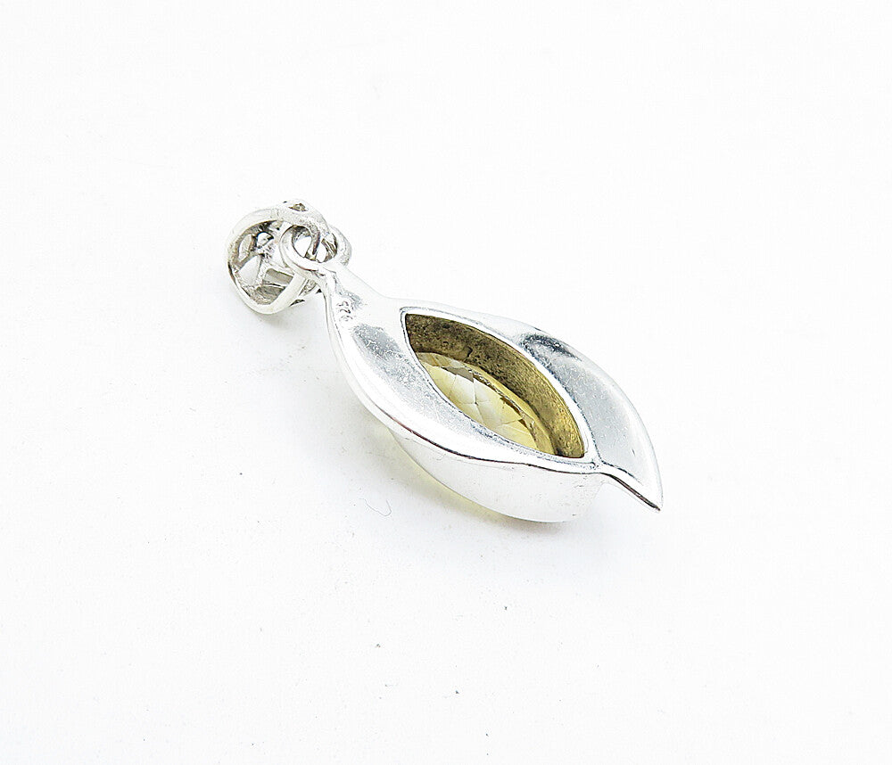 925 Sterling Silver Marquise Cut Citrine Shiny Polished Drop Pendant PT3460