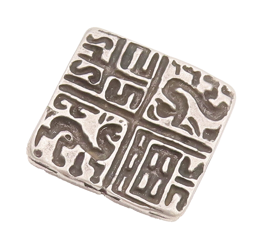 925 Sterling Silver Vintage Brooch Pin Solid Square Etched Trible Design BP10759