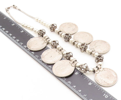Solid Silver Vintage Antique Indian Rupee Coin Chain Necklace  NE1486