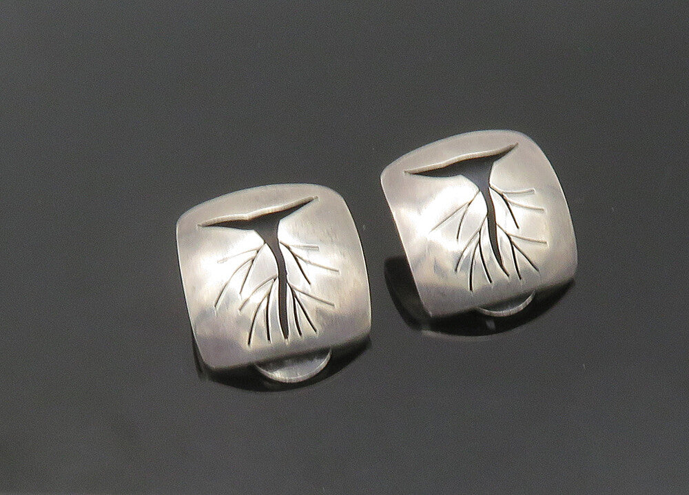 POLAND 925 Silver  Vintage Cutout Tree Motif Non Pierce Drop Earrings  EG10601