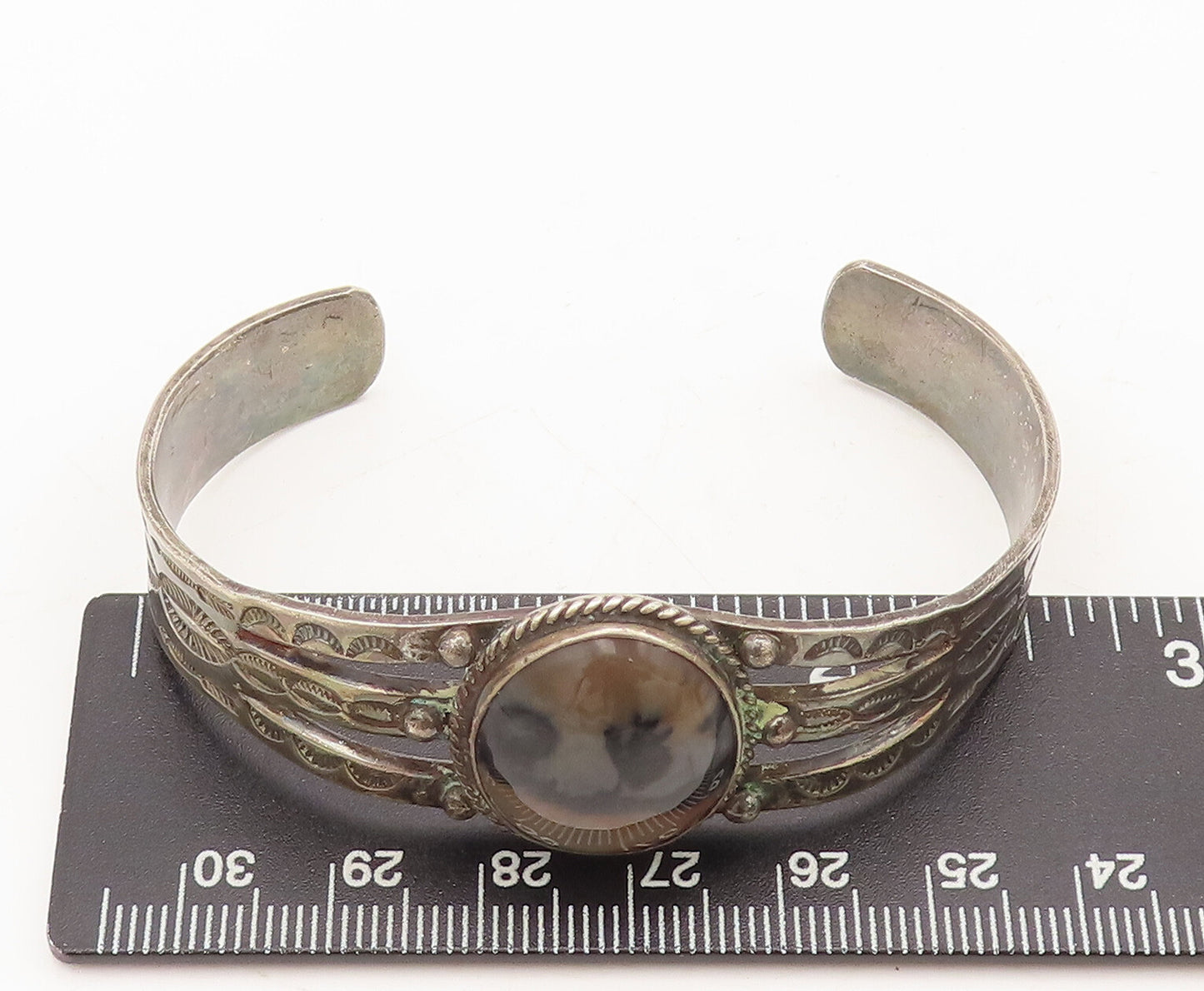 925 Sterling Silver Vintage Bracelet NAVAJO White Buffalo Split Band  BT10231