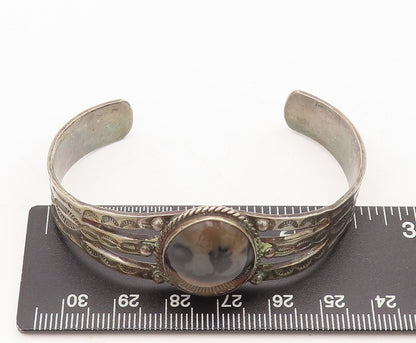 925 Sterling Silver Vintage Bracelet NAVAJO White Buffalo Split Band  BT10231