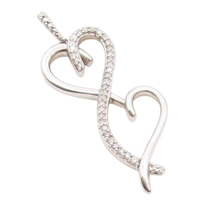 925 Sterling Silver  Vintage Genuine Diamonds Infinity Heart Pendant  PT18619