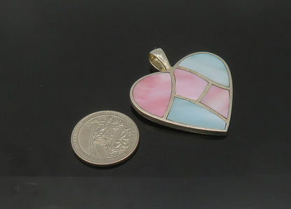 ESPO SIG 925 Silver  Vintage Pink & Blue Mother Of Pearl Heart Pendant PT16970