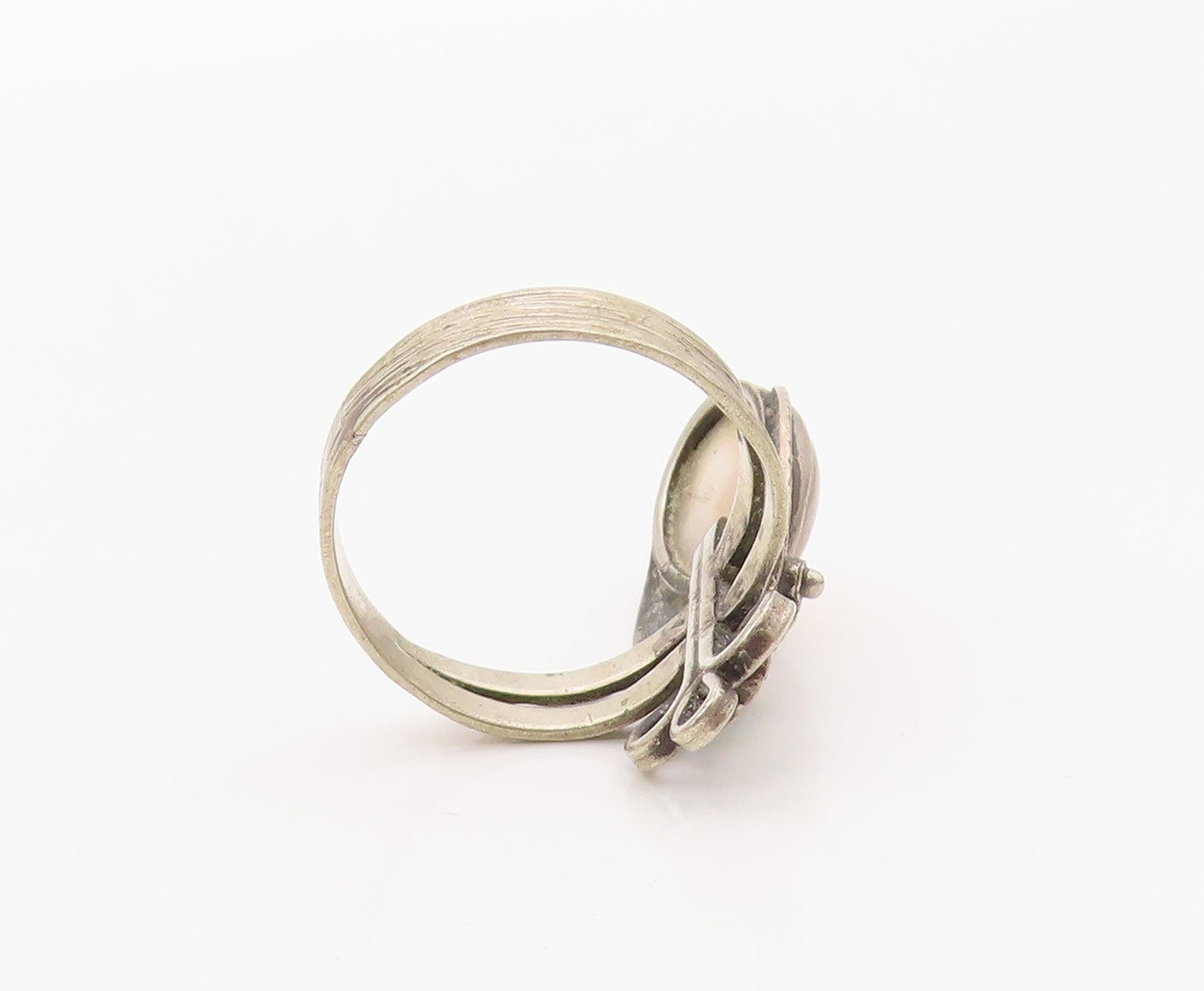 925 Sterling Silver Vintage Ring NAVAJO Pink Opal Leaf Motif  Sz 5.5  RG36367