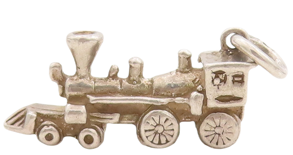 925 Sterling Silver Vintage Pendant Mini Carved Train Engine Charm  PT23472