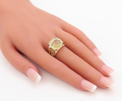 14K Gold 925 Sterling Silver Vintage Ring Swirly Cutout Citrine  Sz 7  RG30950