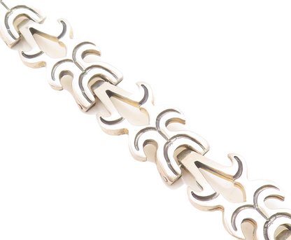MEXICO 925 Sterling Silver  Vintage Oxidized Detail Chain Bracelet  BT1896