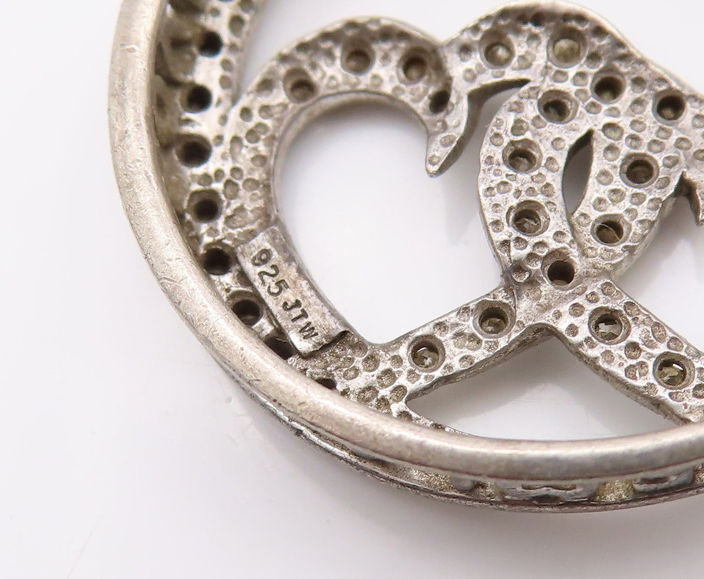 925 Sterling Silver Vintage Pendant Real Diamonds Inlay Cutout Hearts  PT24263
