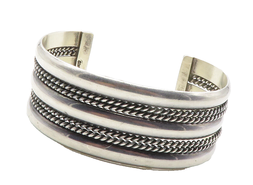 NAVAJO 925 Sterling Silver  Vintage Shiny Rope Twist Cuff Bracelet  BT5525