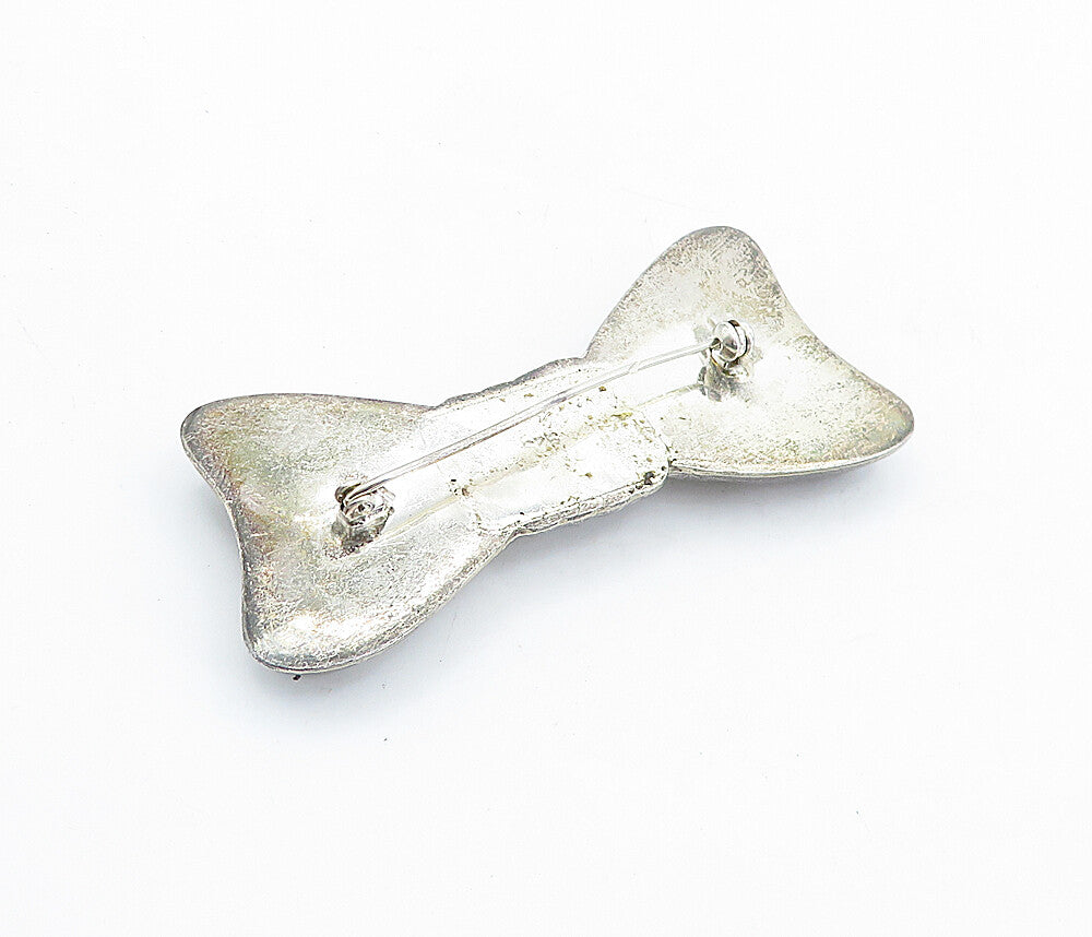 925 Sterling Silver  Vintage Hollow Bow Tied Ribbon Motif Brooch Pin  BP2063