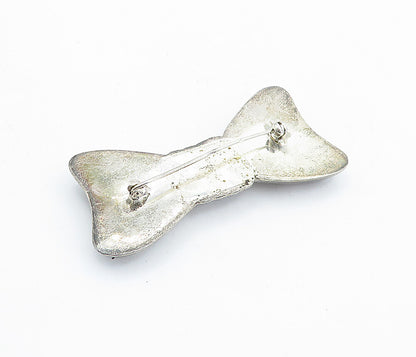 925 Sterling Silver  Vintage Hollow Bow Tied Ribbon Motif Brooch Pin  BP2063