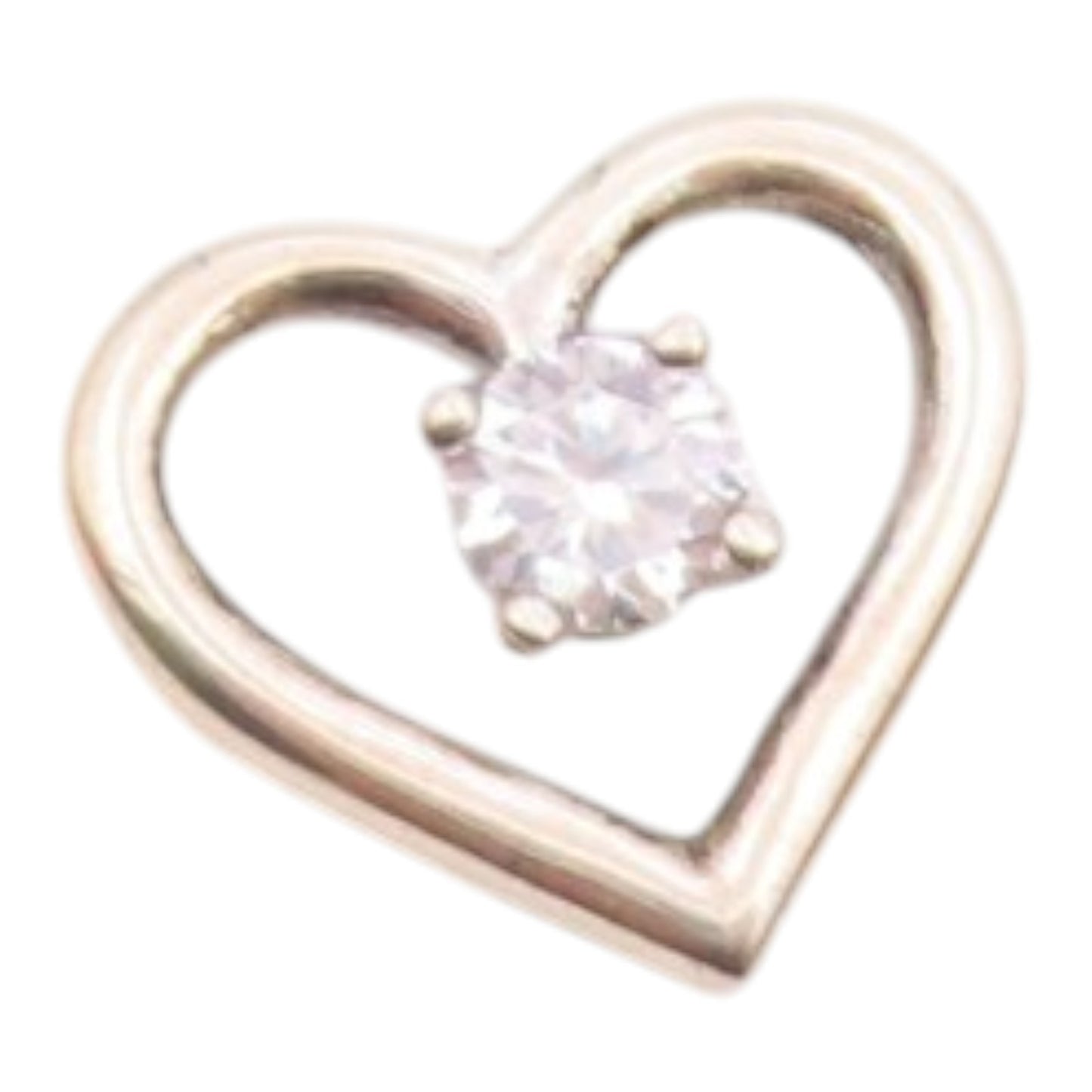 925 Sterling Silver  Vintage Cubic Zirconia Open Love Heart Pendant  PT17465