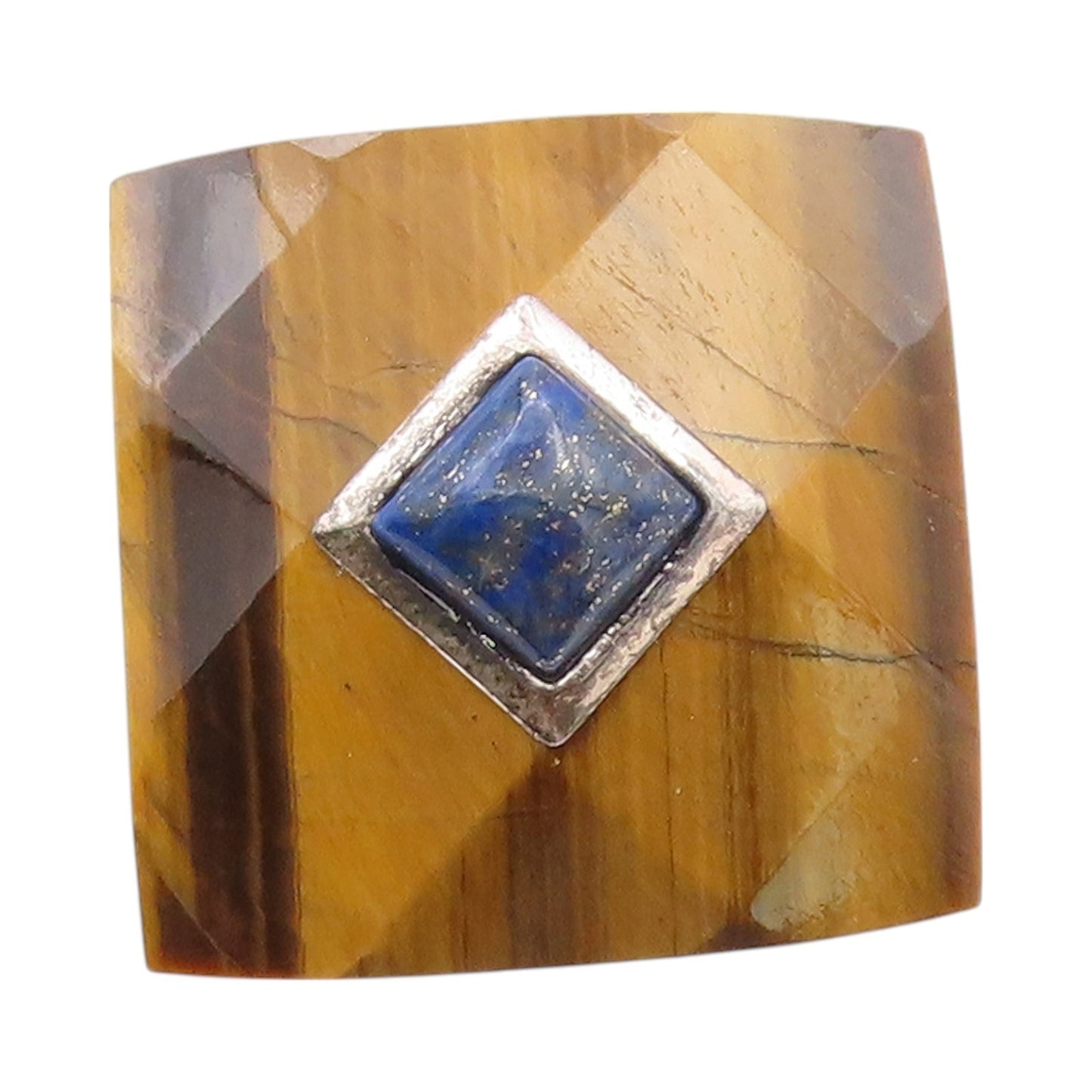 925 Sterling Silver Vintage Ring Tiger's Eye Square Lapis Lazuli  Sz 5  RG32622
