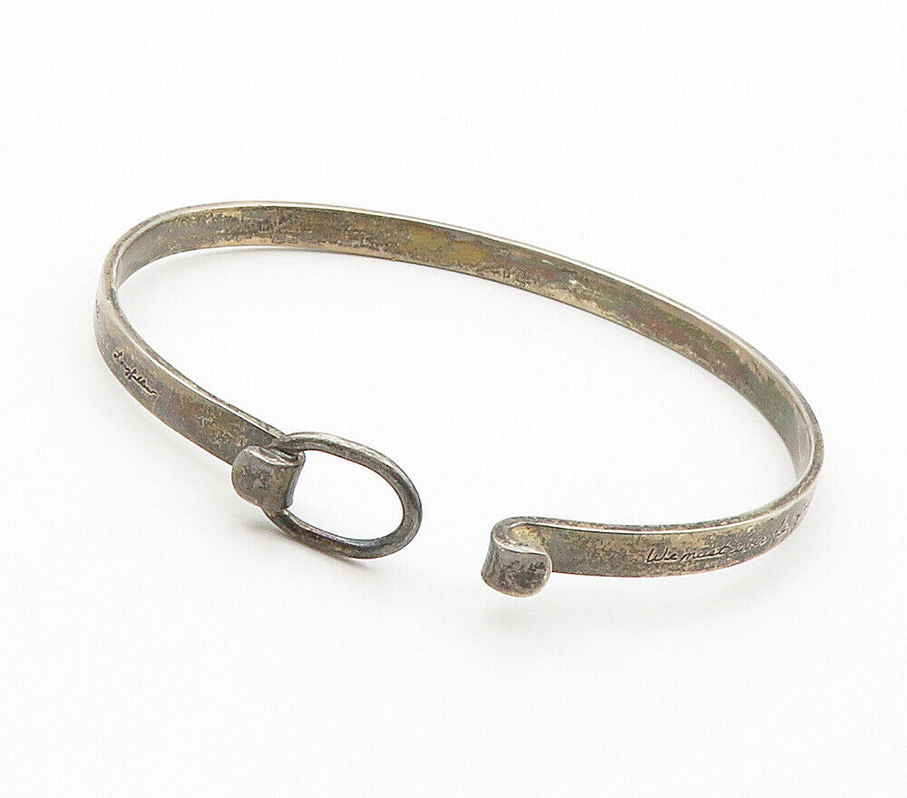 925 Sterling Silver  Vintage Etched Quote Hook Bangle Bracelet  BT6043