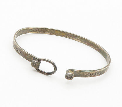 925 Sterling Silver  Vintage Etched Quote Hook Bangle Bracelet  BT6043