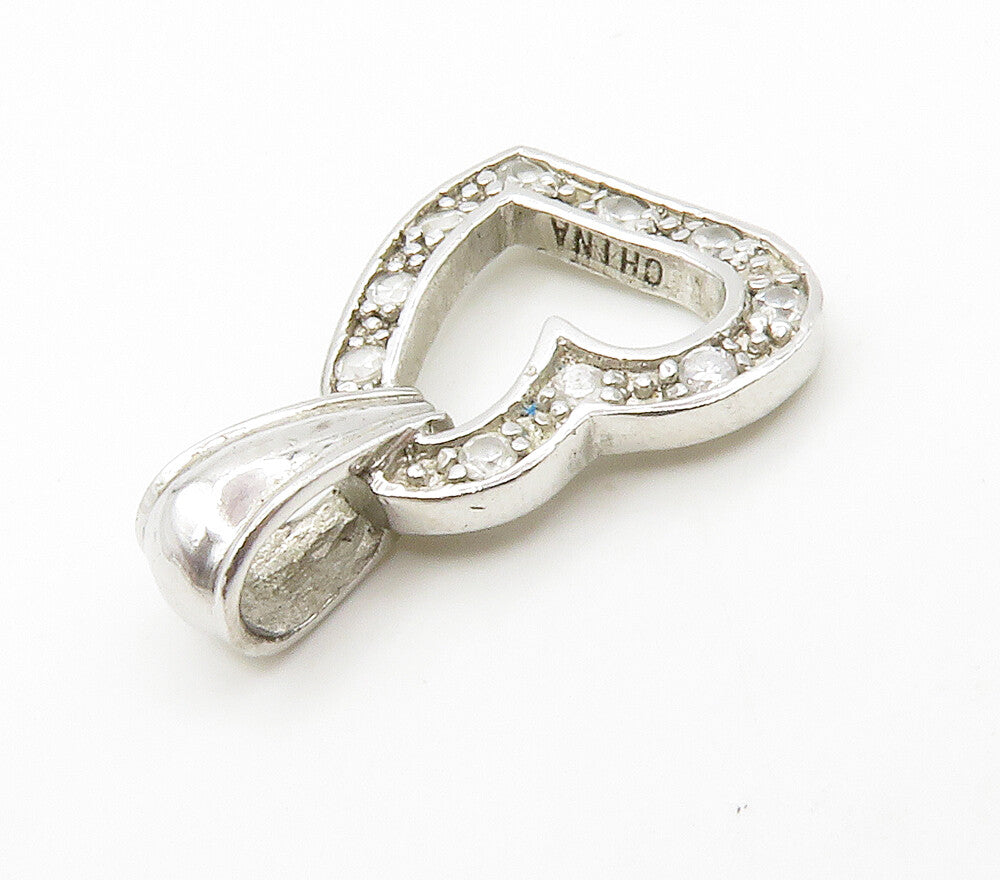 925 Sterling Silver  Vintage Cubic Zirconia Open Love Heart Pendant  PT11646