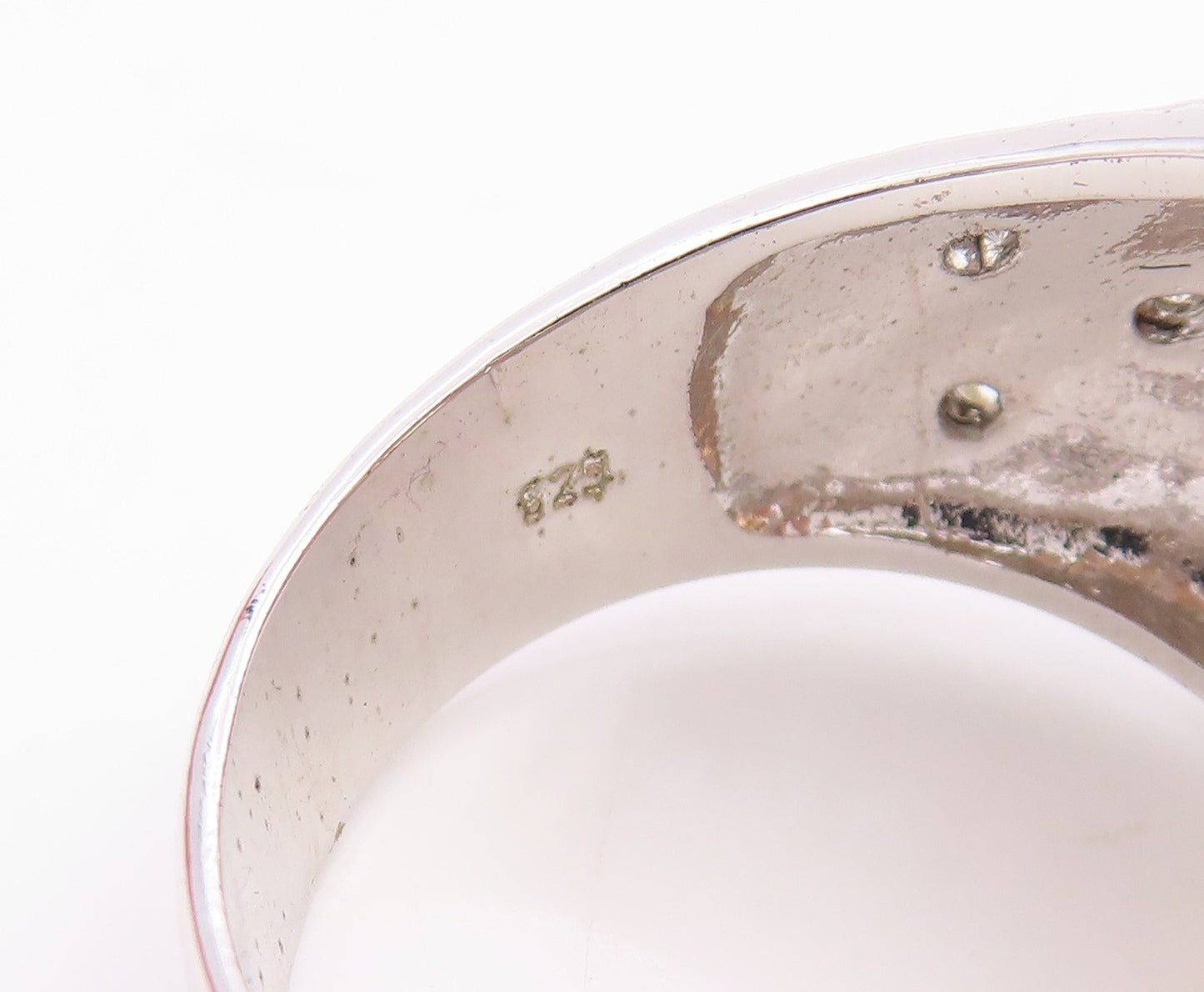 925 Sterling Silver Vintage Ring Citrine & CZ Floral Motif Band  Sz 8  RG35373