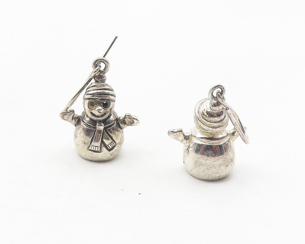 925 Sterling Silver  Vintage Sapphire Accented Snowman Drop Earrings  EG6240