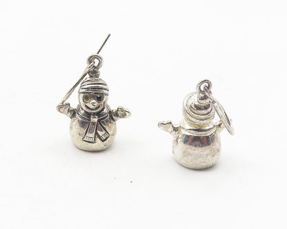 925 Sterling Silver  Vintage Sapphire Accented Snowman Drop Earrings  EG6240