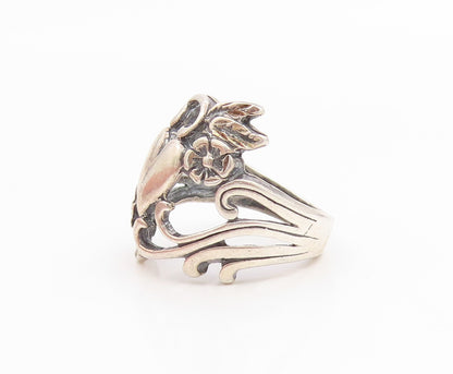925 Sterling Silver Vintage Ring OTT Love Heart Floral Scrollwork  Sz 6  RG36106