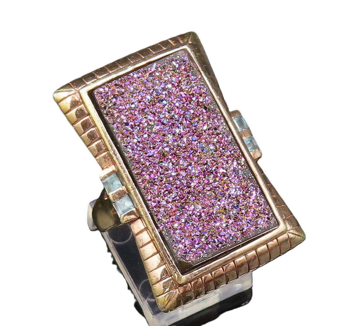 925 Sterling Silver  Vintage Purple Drusy Quartz Statement Ring Sz 7  RG25797