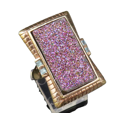 925 Sterling Silver  Vintage Purple Drusy Quartz Statement Ring Sz 7  RG25797