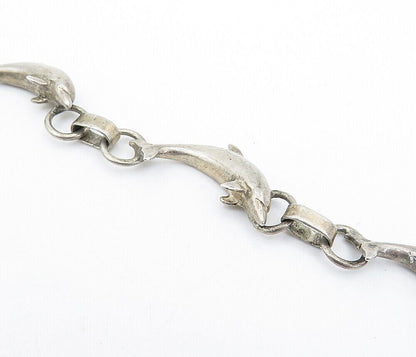 925 Sterling Silver  Vintage Dark Tone Leaping Dolphin Chain Bracelet  BT2306