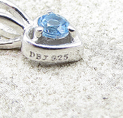 925 Sterling Silver  Blue Topaz Love Heart Slider Pendant  PT1169