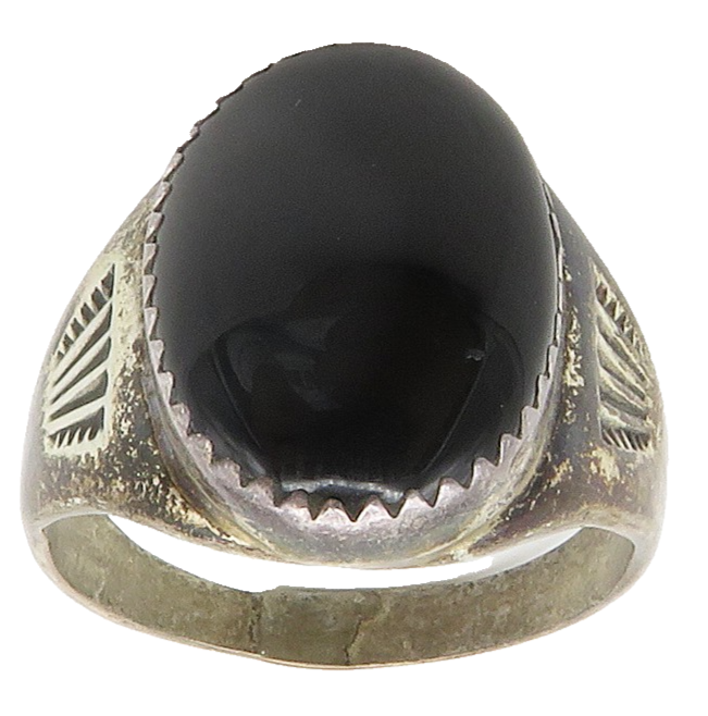 NAVAJO 925 Silver Vintage Cabochon Black Onyx Cocktail Ring  Sz 11  RG15273