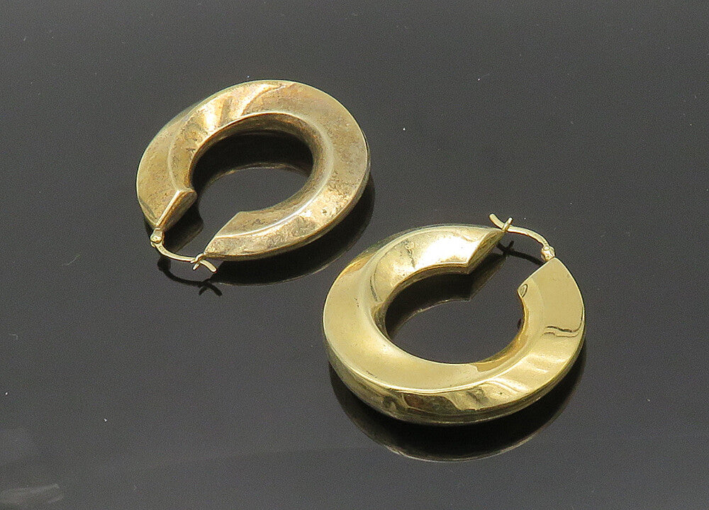 925 Sterling Silver  Vintage Shiny Gold Plated Hollow Hoop Earrings  EG9899