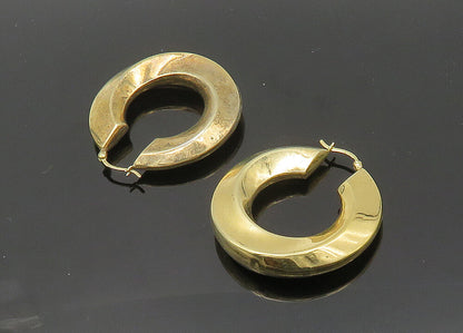 925 Sterling Silver  Vintage Shiny Gold Plated Hollow Hoop Earrings  EG9899
