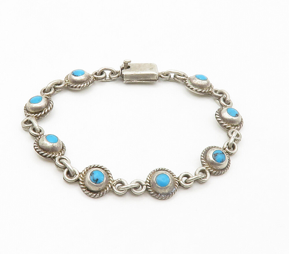 MEXICO 925 Sterling Silver  Vintage Turquoise Twist Chain Bracelet  BT5835