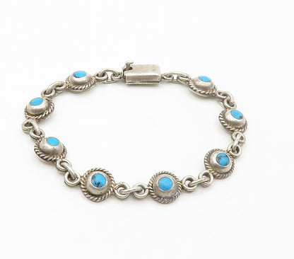 MEXICO 925 Sterling Silver  Vintage Turquoise Twist Chain Bracelet  BT5835