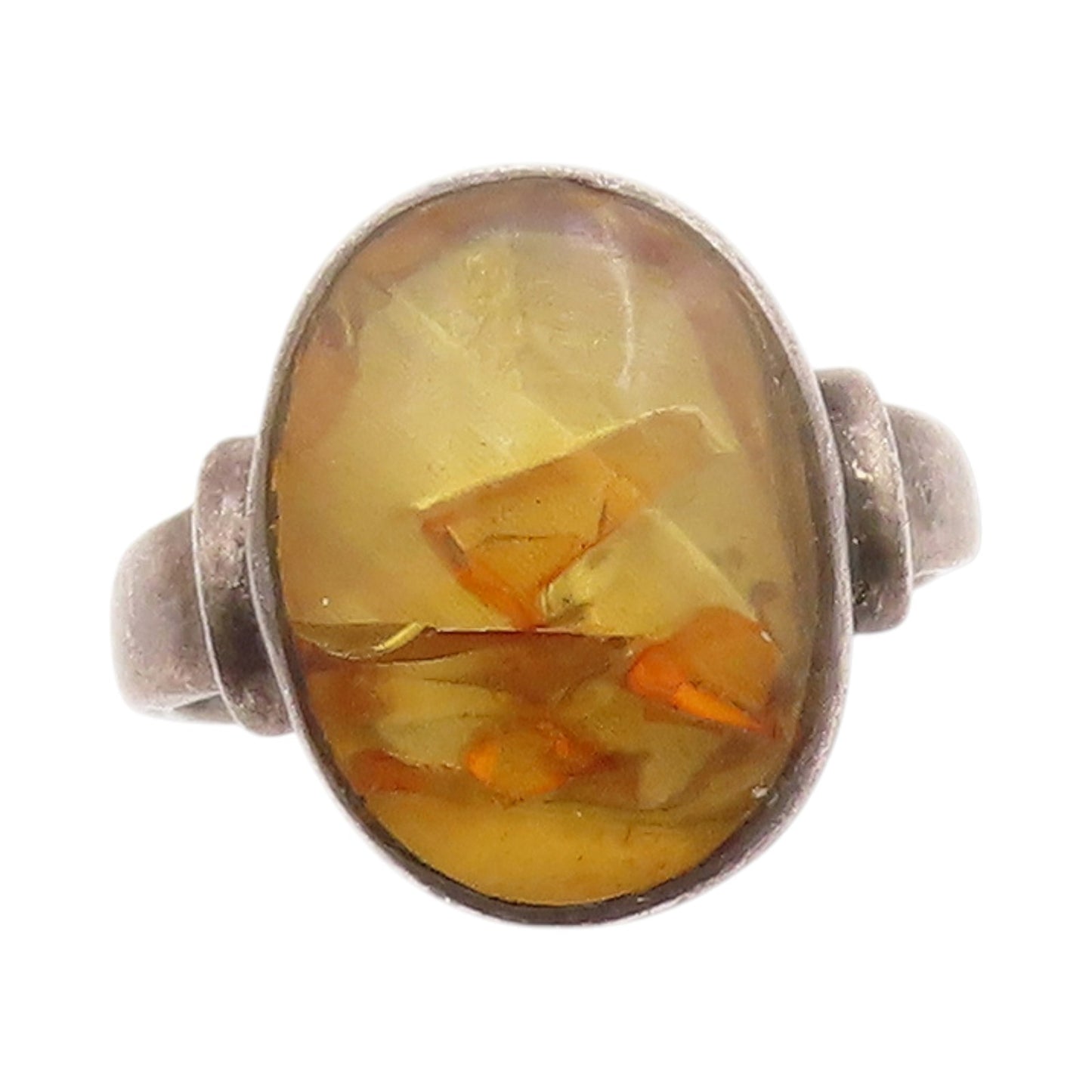 925 Sterling Silver Vintage Ring Pressed Flower Solitaire Band  Sz 6.5  RG33440