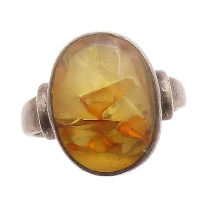 925 Sterling Silver Vintage Ring Pressed Flower Solitaire Band  Sz 6.5  RG33440