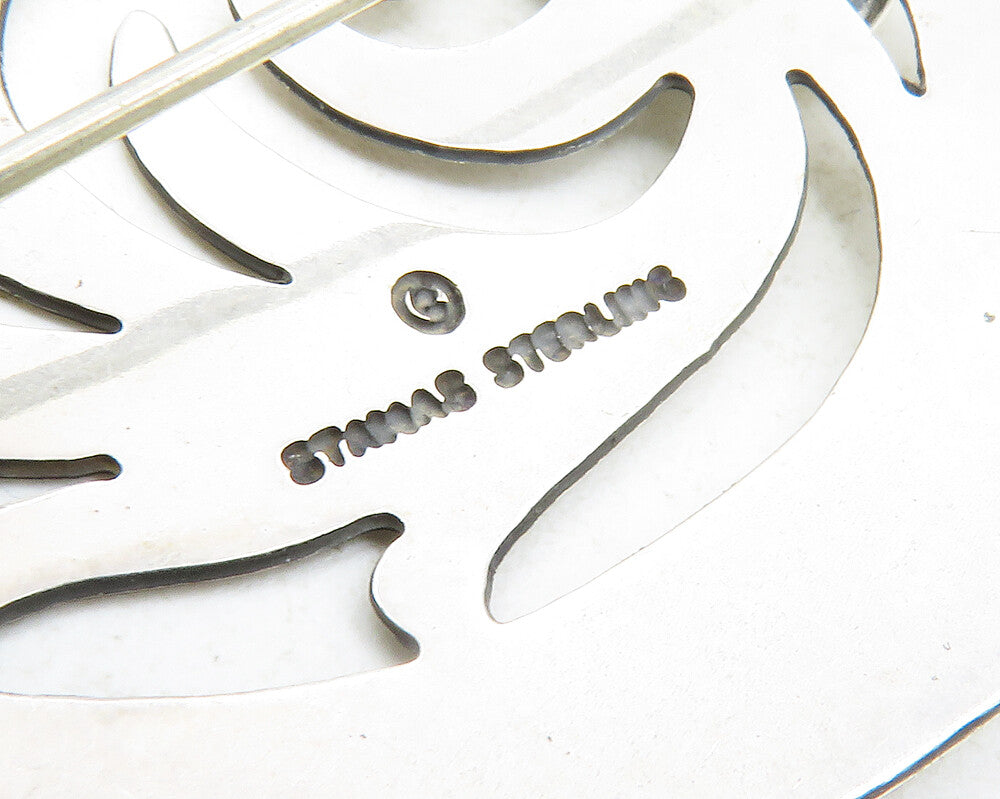 STAMAS 925 Sterling Silver  Vintage Two Tone Cutout Floral Brooch Pin  BP4518