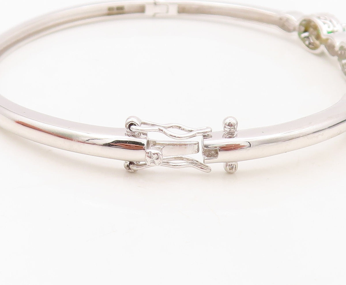 925 Sterling Silver Vintage Bracelet Loop Cutout Green & White CZ Bangle BT10718