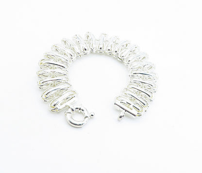 925 Sterling Silver  Shiny Polished Textured Link Chain Bracelet  BT2273