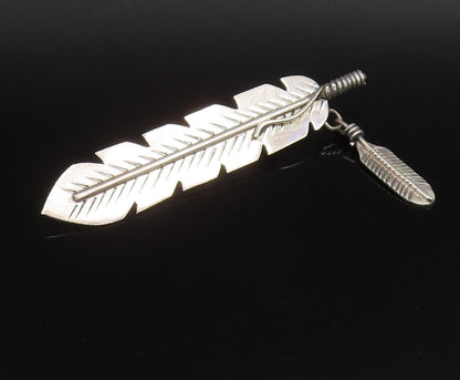 SOUTHWESTERN 925 Silver Vintage Minimalist Etched Feathers Brooch Pin BP10094