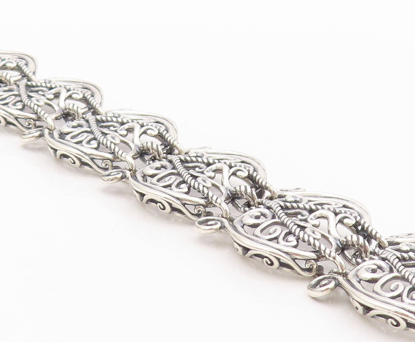 925 Sterling Silver Vintage Bracelet CAROLYN POLLACK Swirly Design Cut  BT11098