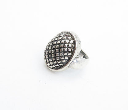 DESIGNER 925 Silver  Vintage Dark Tone Etched Oval Dome Band Ring Sz 6  RG4691