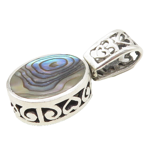 925 Sterling Silver  Vintage Abalone Double Sided Floral Pendant  PT13772