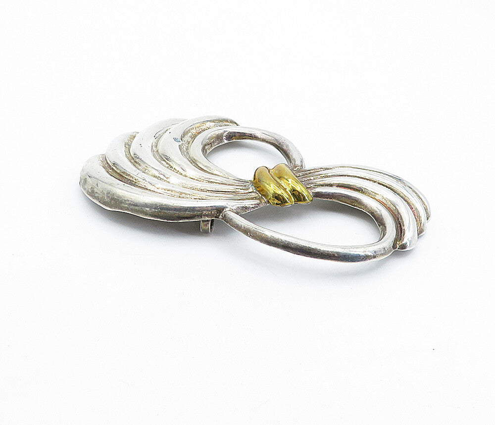 MEXICO 925 Sterling Silver  Vintage Two Tone Fluted Swirl Brooch Pin  BP1669