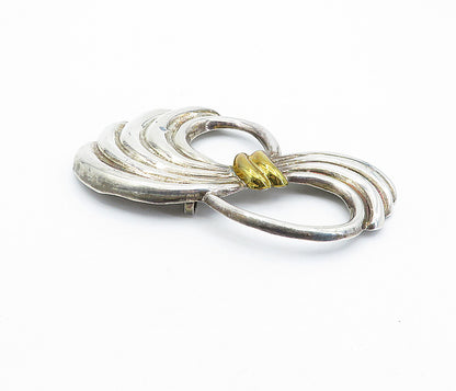 MEXICO 925 Sterling Silver  Vintage Two Tone Fluted Swirl Brooch Pin  BP1669