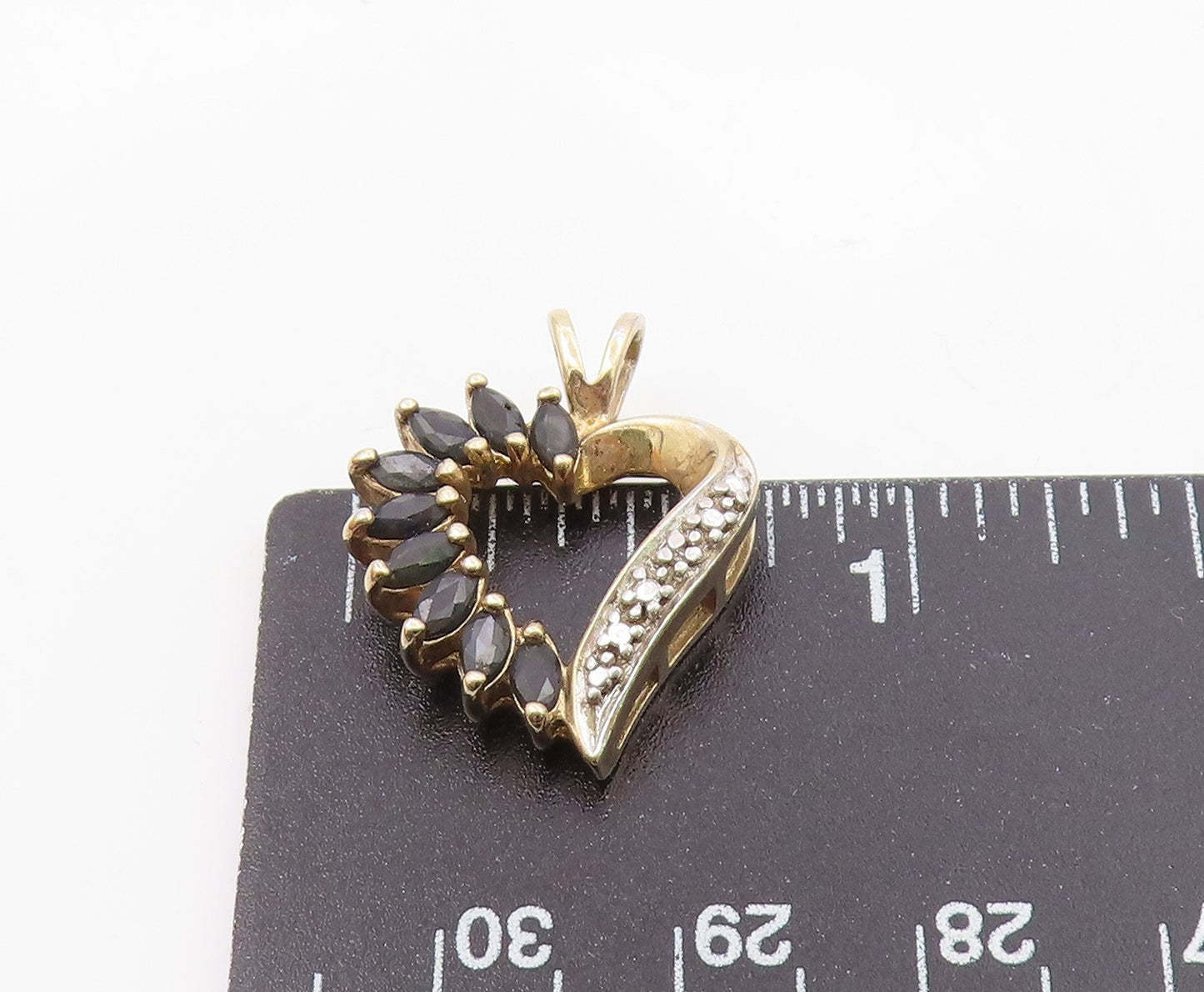 925 Sterling Silver  Vintage Black Spinel Two Tone Love Heart Pendant  PT19549